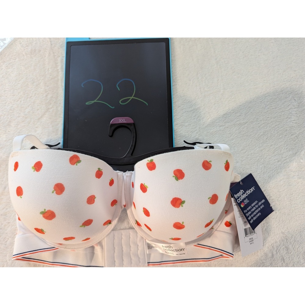 Fruit of the Loom Demi Bra Womens XXL White NWT Apple Print Push-Up FR152